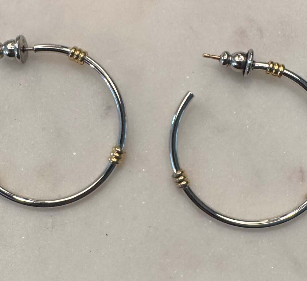 2 Silver tone with gold tone accents earrings